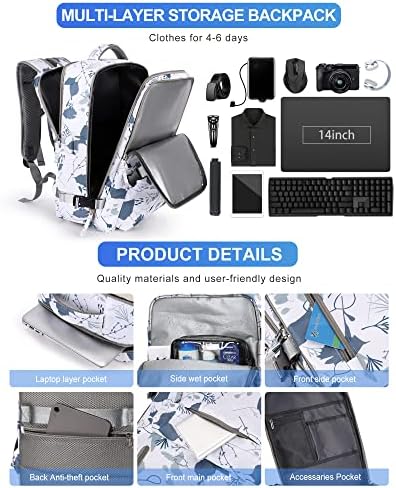 VGCUB ruksak za nošenje, veliki putni ruksak za žene i muškarce odobren od strane aviokompanije ruksak za teretanu vodootporan poslovni Laptop Daypack,list Uzorak siva