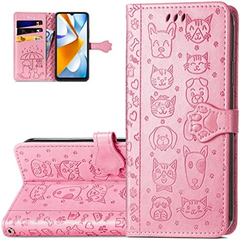 Monwutong torbica za telefon za Xiaomi poco C40, slatka crtana PU kožna futrola sa uzorkom mačke sa magnetnom kopčom i poklopcem držača za gotovinske kartice za Xiaomi poco C40, CD Pink