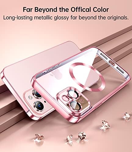 Jueshituo Magnetic Matallic Glossy Clear za iPhone 14 futrola sa potpunom zaštitom poklopca fotoaparata [br.1 jaki N52 magneti] [Zaštita od pada vojne ocjene] za žene Djevojke Telefonska futrola -Pink