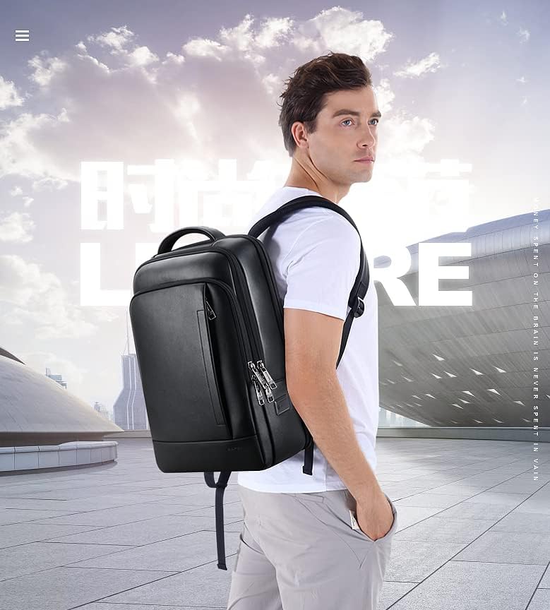 Bopai ruksak od prave kože za muškarce multifunkcionalni ranac za proširenje 15,6 inča poslovni ruksak za Laptop Travel Smart sa USB ruksakom za punjenje Office Black