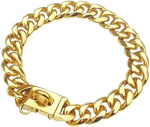 Zlatni lanac ovratnik za velike pse 15mm Zlatni lanci za pse, pas kubanski ovratnik, zlatni lanac