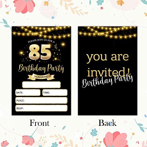 Rlcnot 85. rođendanske pozivnice s koverte od 20 - klasičnih crnih zlatnih rođendana pozivnica za tinejdžere, odrasla osoba, čovjeka,