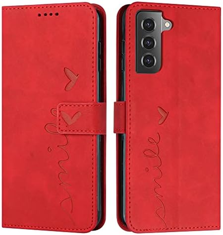 IVY S21 Plus novčanik, [Smile Love] [preklop postolja][traka za rame] [PU Koža] - torbica za novčanik za Samsung Galaxy S21 Plus uređaje-Crvena