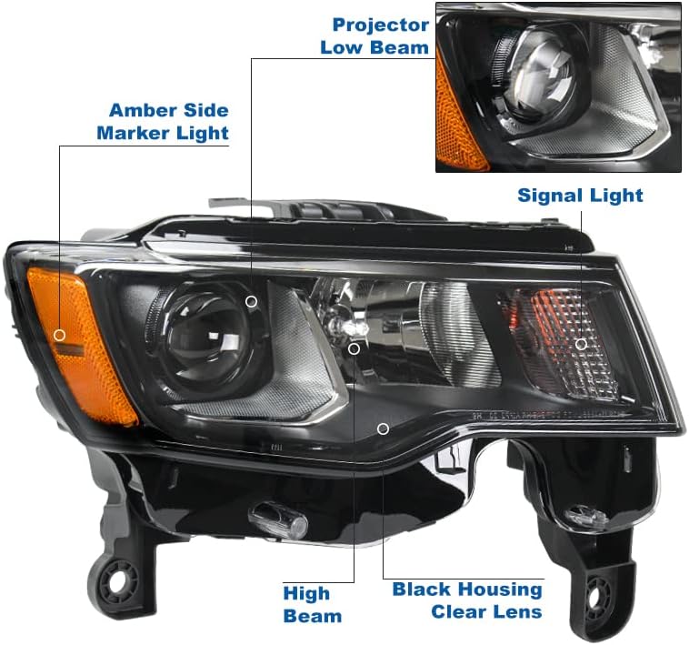 ZMAUTOPARTS halogeni projektor prednja svjetla prednja svjetla Crna suvozačka strana kompatibilna sa 2017-2021 Jeep Grand Cherokee