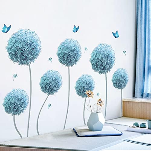 Plave hortenzije Blossom Wall Decor naljepnice, zidne naljepnice sa cvjetnim leptirom Dragonfly Murali DIY umjetnički Murali za dnevni