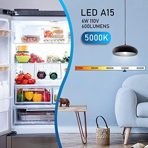 Hansang sijalica za frižider E26 baza, 60watt ekvivalentno, 5000k dnevno svjetlo, Vatreproof sijalice za frižider, A15 LED male sijalice Frigidaire zamrzivače, 120v, 600LM, 2 pakovanja, ne-Zatamnjive