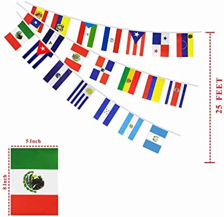 XCFH Spanish Speaking 21 zemlje zastave Banner niz male zastave Latinske Amerike za baštinu Hispano mjesec dekoracija 25feet 21 zastave