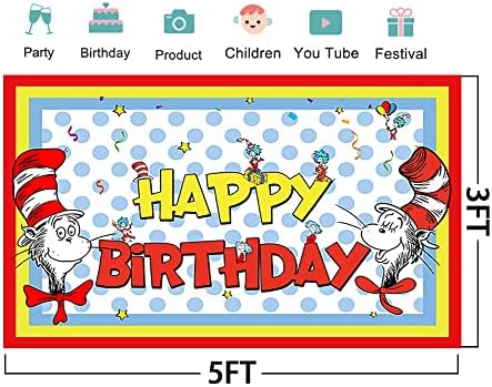 Crvena pozadina za rođendanske zabave dekoracije Dr Seuss pozadini za Baby Shower Party torta Tabela dekoracije zalihe mačka u šešir tema Banner 5x3ft
