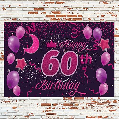 Sweet Happy 60th Birthday Backdrop Banner Poster 60 Birthday Party Dekoracije 60th Birthday party Supplies 60th Photo Background za djevojčice,dječake,žene,muškarce - Pink Purple 72.8 x 43.3 Inch