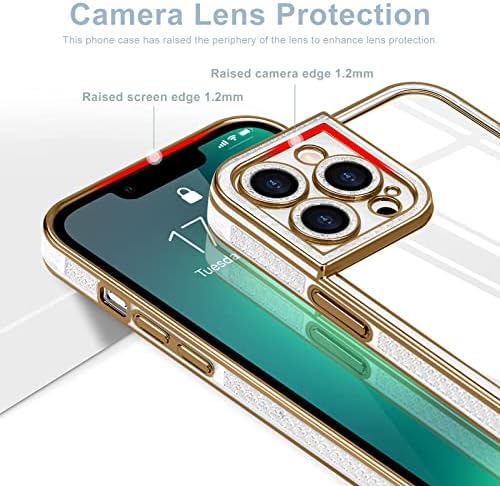 Teageo za iPhone 13 Pro Max Case [Crystal Clear] Slatke žene Girls Glitter uzorak Telefon Silikon Potpuna zaštita fotoaparata Poklopac od branika za iPhone 13 Pro max 6,7 inča, zlato