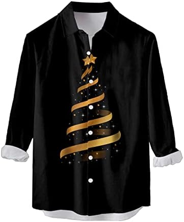 DSODAN božićne majice za muške, dugih rukava 3D Xmas Snowflake Tree Ispis Havajske majice