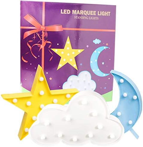 Ausaye 3pcs Dekorativne LED noćne svetlove Crecent Moon Star Cloud lampica potpisuje lagan dekor za baby Kids Deca Darove odraslih