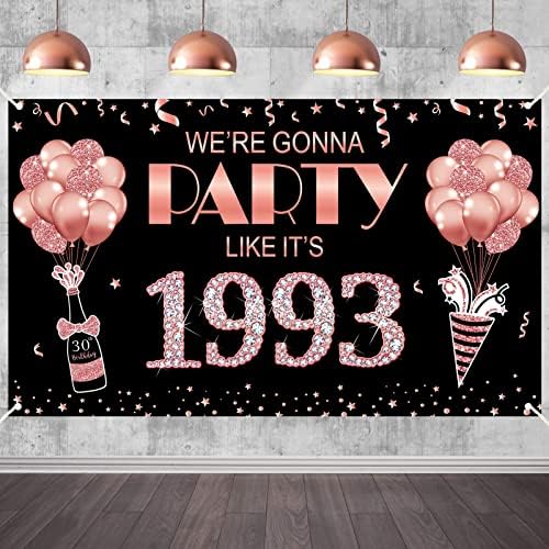 Veliki ukrasi za pozadinu za 60. rođendan za žene, ružičasto zlato zabavljat ćemo se kao da je 1963. potpisuju potrepštine za zabavu,