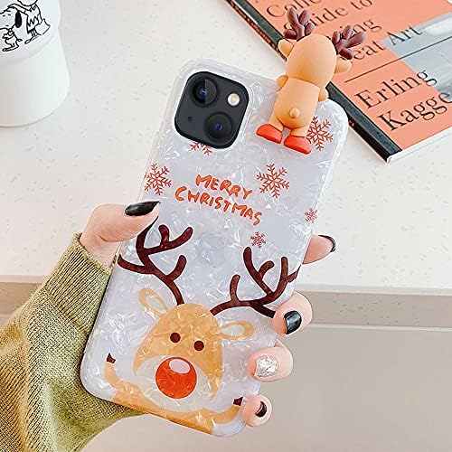 Topwin iPhone 13 biserni mramorni božićni futrola, blistava mekani tpu conch školjka uzorak 3d slatka crtana životinja cvjetni snjegović Bear Santa / Elk fleksibilni festivalski poklon za Apple iPhone 13 6.1 '' 2021