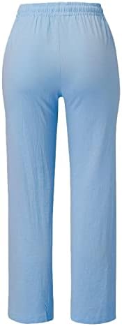 Ležerne prilike ljetne pamučne pantalone za žene široke pantalone za noge s džepovima Baggy Solid Boja ravne pantalone na plaži Pantalone