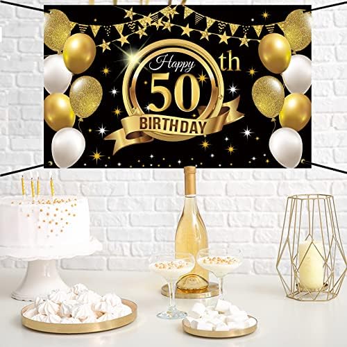 6x3. 6ft pozadina za 50. rođendan crno zlato natpis za sretan 50. rođendan za žene muškarci ukrasi za rođendanske zabave zalihe pozadina