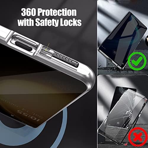 Magnetna futrola za privatnost za Samsung Galaxy S23 Ultra, magnetna futrola za telefon od dvostranog kaljenog stakla protiv Virenja za S23 Ultra, podržava futrolu za bežični punjač za Galaxy S23 Ultra ekran za privatnost 6.8