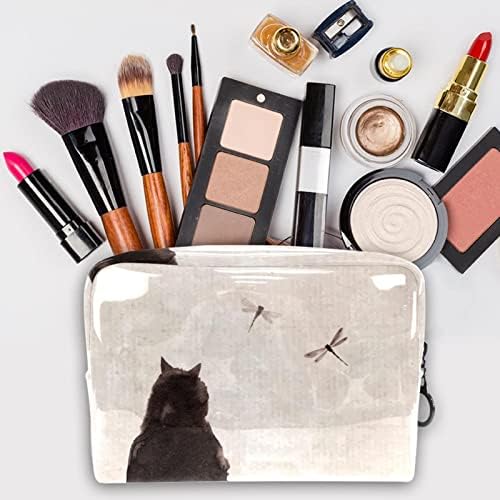 Tbouobt kozmetičke torbe za šminke za žene, male šminkerne torbice za šminku, retro art životinja crna mačka