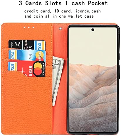 Jaorty Fit Za Google Pixel 6 torbica za novčanik od prave kože sa RFID držačem kartice za blokiranje, Namotačem za slušalice,preklopnim Folio magnetnim zatvaračem,postoljem,futrolom za narukvicu za Google Pixel 6,6.4,Narandžasta