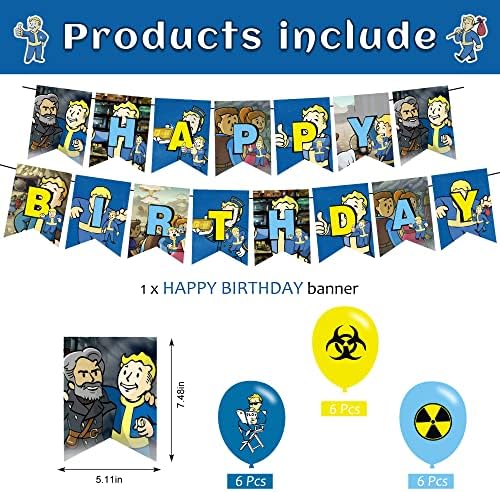 Koomee Fallout Game Party Enportes, Teme za preživljavanje Rođendanski zabava ukras uključen Banner, Balon Latex, Topper, Cupcake