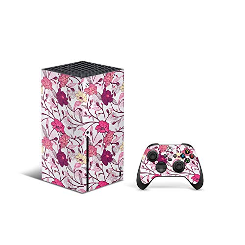 Zoomhitskins kompatibilan je za Xbox seriju x kože, serija X poklopac kože, ružičasto cvijeće bijelo elegantno vintage slatko, izdržljivo i fit, 3m vinil, izrađen u SAD-u