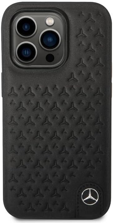 CG Mobile Mercedes-Benz futrola za telefon za iPhone 14 Pro u Crni zvjezdicu, Prava kožna zaštitna, izdržljiva i protiv ogrebotina