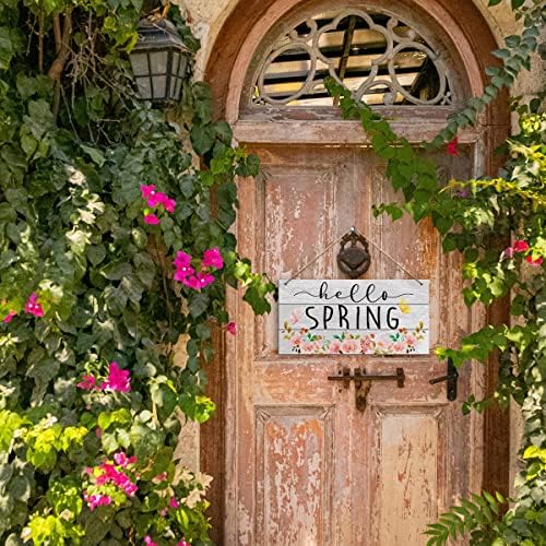 Pozdrav proljetni zidni dekor, proljetni ukrasi za kućni spavaćih vrata Trijem rustikalna flora viseći znak proljeće dekor unutarnje vanjske seoske kuće plaketa, ružičasti cvijet