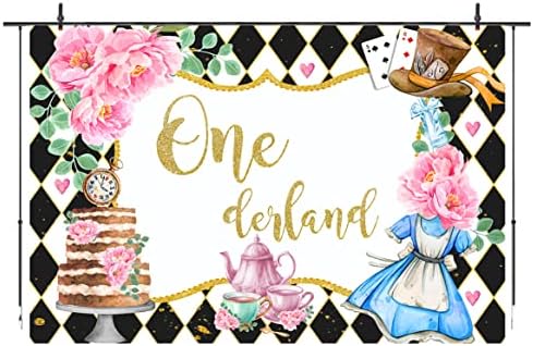 Onederland pozadina za 1. rođendan za djevojčice Wonderland fotografija za čajanku pozadina djevojka Pink cvjetna poker dekoracija torta Tabela Banner 8x6ft