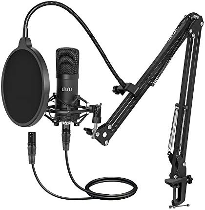 UHURU XLR kondenzatorski mikrofon, profesionalni studijski Kardioidni komplet mikrofona sa krakom nosača, amortizerom, Pop filterom,