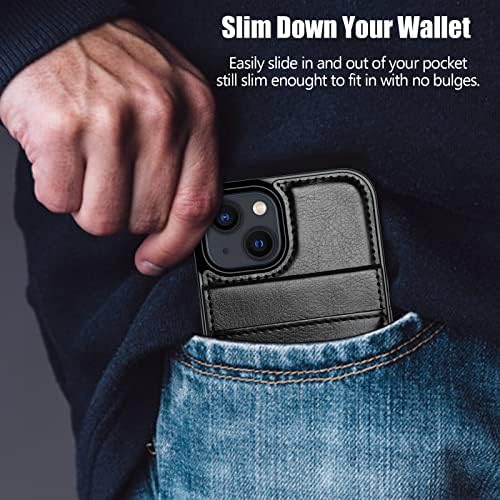 Qireoky za iPhone 14 Plus novčanik sa držačem kartice funkcionalan dvosmjerni stalak za noge izdržljiv RFID Blokiranje kože tanke