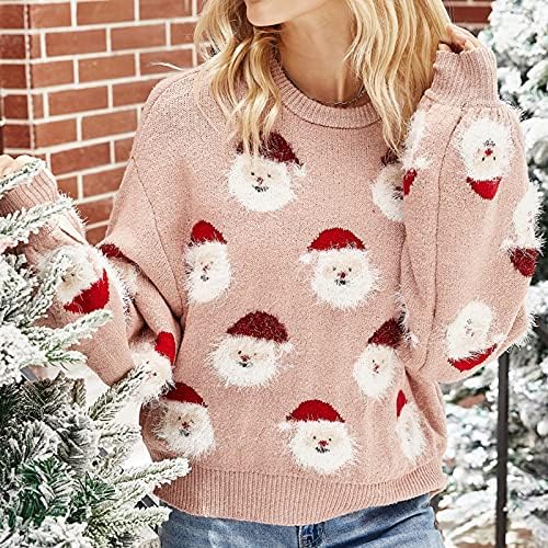 Muduh džemperi za žene Trendy slatka Santa casual lijeni okrugli vrat dugih rukava mekan pleteni pulover džemper