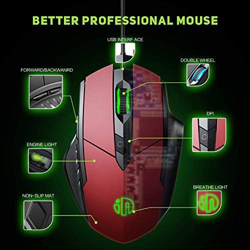 Inphic Gaming Mouse 6 dugme ergonomski žičani USB računarski miš Gamer miš Silent Mause 4000dpi optički miš za PC Laptop-Red