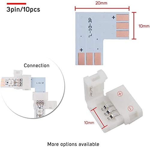 3-pinski RGB Led Strip konektor Kit uključuje 10x LED traka kratkospojnik, 10x L oblik konektor, 10x  Bezjaparni konektori, 20x LED