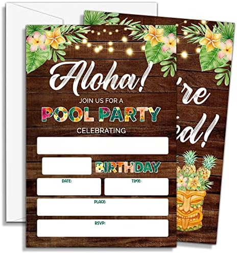 Doqpo rođendanske pozivnice za zabavu na bazenu, havajske pozivnice za zabavu Aloha, pozivnice za tropske ljetne rođendanske zabave