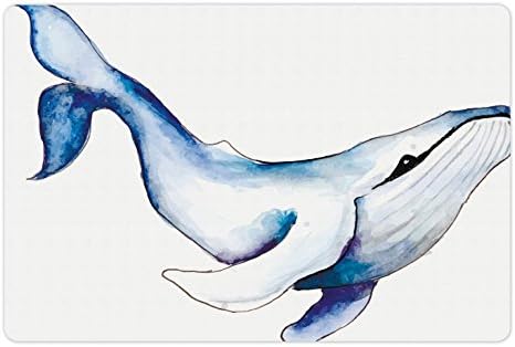 Lunarable Whale pet Mat za hranu i vodu, Velika riba u Akvarelnom stilu okean stvorenje Wild Aquatic Life Artwork, pravougaonik neklizajuća