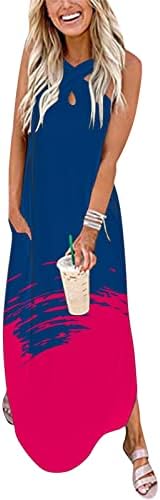 LCXNIAK ženske ljetne rukavice bez rukava, Ležerne maksi duge haljine s džepovima teen djevojke haljine na plaži