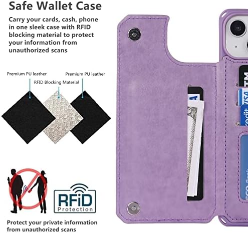 iCoverCase za iPhone 14 Plus futrola sa držačem kartice, iPhone 14 Plus torbica za novčanik za žene sa remenom [RFID Blocking] reljefna