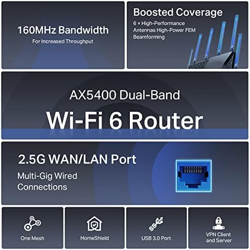 TP-Link AX5400 WiFi 6 ruter - multi gigabitni bežični Internet ruter, 1 x 2.5 Gbps Port, Dual Band, VPN ruter, mreža za goste, MU-MIMO,