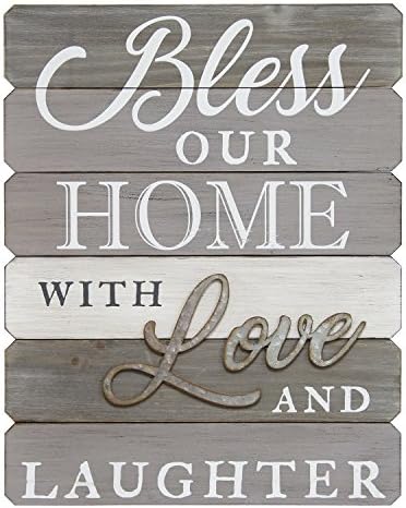 Stratton Home Decor S07685 Blagoslovi naš dom sa ljubavlju i smijehom Zidna umjetnost, 14,00 Š x 1,13 d x 18,00 h, siva