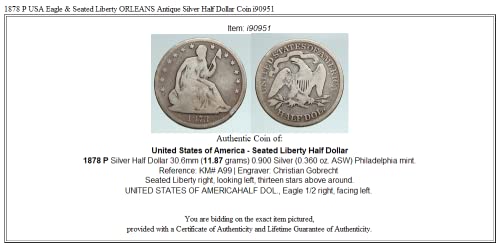 1878 1878 P USA Aquila i sjedeći liberty Orleans Antik 50c Dobar nesiguran
