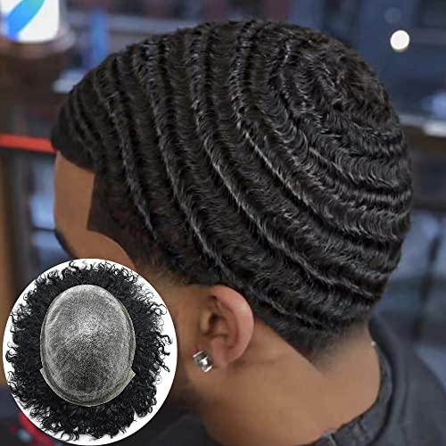 Afro Toupee za crne muškarce Kinky Curl ljudska kosa afroameričke perike za muškarce sistem zamjene Full Poly Thin Skin Pu Injection