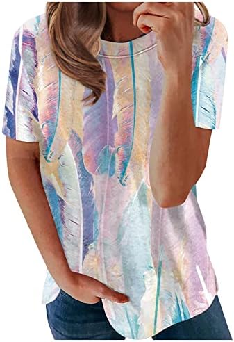 2XL Tops for Women Ladies shirt shirt Feather Print Top Fashion Casual Crew Neck Sexy plus size Tops for