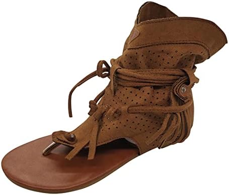 Xipcokm gladijatorske sandale sa ravnim resicama za žene vezice Bohemian Sandala Summer comfort Clip japanke sandale sa tangama