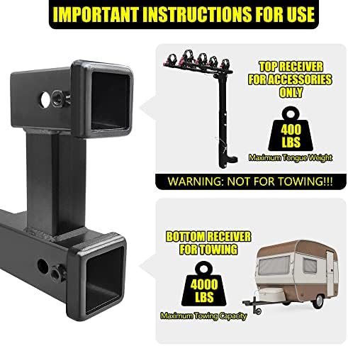 Kairay Double Hitch prijemnik 2 inčni prikolica Dual Hitch Extension Riser Priključni adapter uklapa se za 2 inčni prijemnik Extender