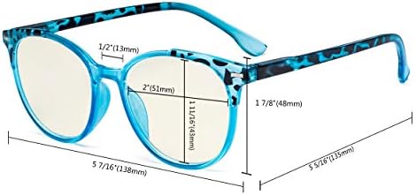 Okažite čekiće za naočale za čitanje računara 4 pakovanje - preveliki u okruglim elegantnim plavim čitačima blokiranja za žene +0,00