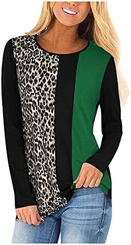 Top bluza sa Leopard printom za žene pulover sa šavovima O-izrez dugih rukava