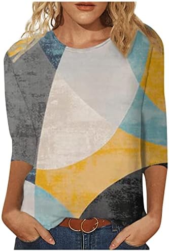 Ljetna 3/4 rukav Shirt geometrijski print uzorak Top za žene tri četvrtine rukav pulover okrugli vrat Tee dukserica