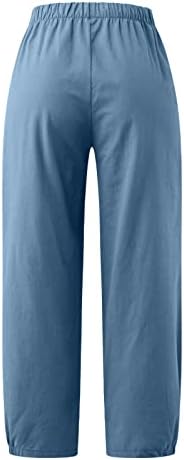 Posteljine hlače za žene široke noge Casual Flowy Ljeto Capri hlače Baggy Elastic High Struk pantalone za plažu sa džepom