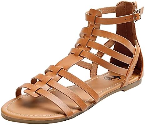 Žene Ljeto izdubljene sandale pune boje casual peep-noe rimske cipele niske top plažne ravne sandale