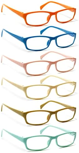 Henotin plavi svjetlosni čitači za žene i muškarce Čitanje naočala 6 Pakov kvalitet opružne šarke Zabavne boje naočale